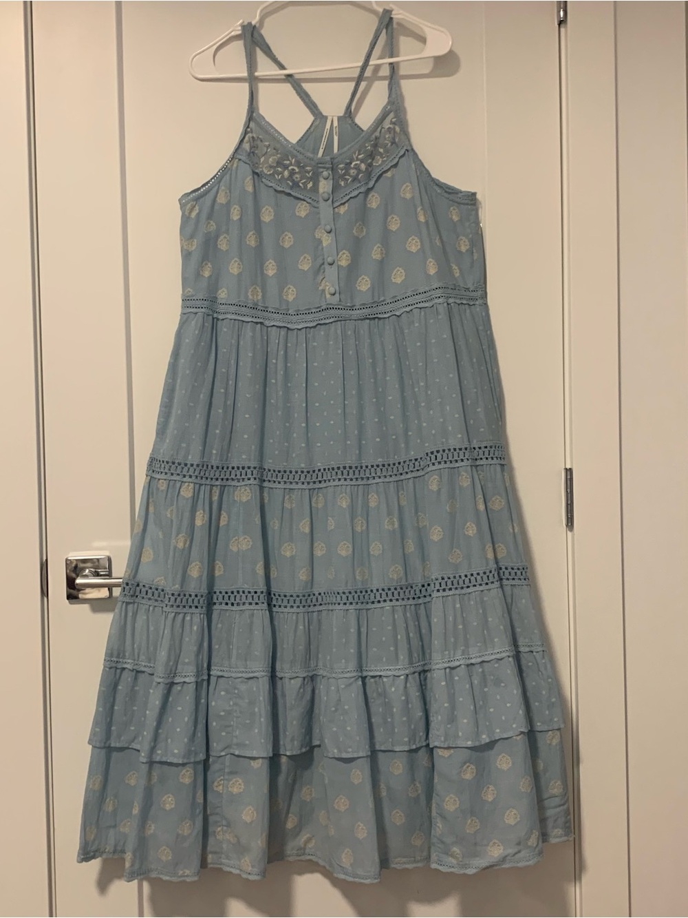 Anthropologie Women’s Light Blue Tiered Sundress - Large